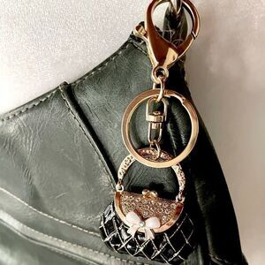 Bag Charm Pink or Black BeJeweled Purse Bag charm/Key Ring - New